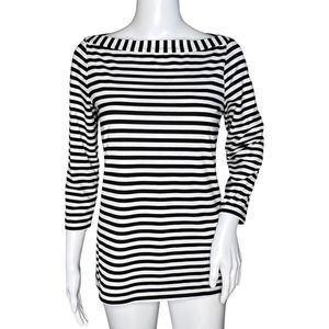 Manoukian Shirt Womens Small Black White Striped Tee TShirt‎ Essential Casual